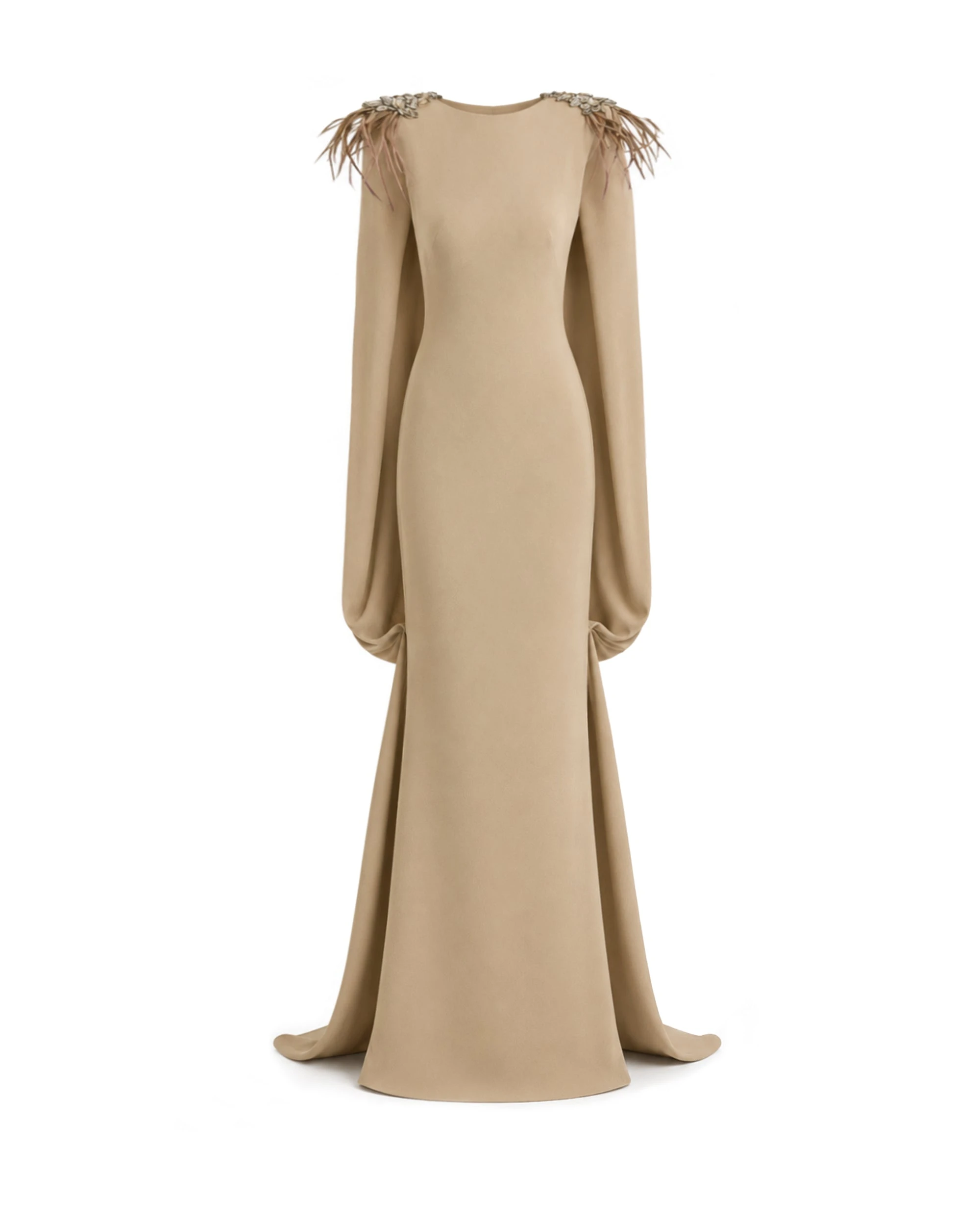 Gemy Maalouf Feather Beaded Crepe Dress Gemy Maalouf Feather Beaded Crepe Dress