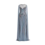 Gemy Maalouf Fitted Beaded Dress with Sheer Neckline