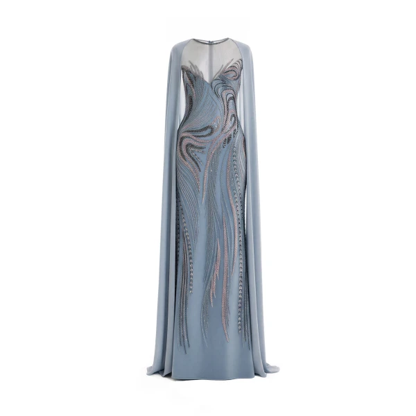 Gemy Maalouf Fitted Beaded Dress with Sheer Neckline