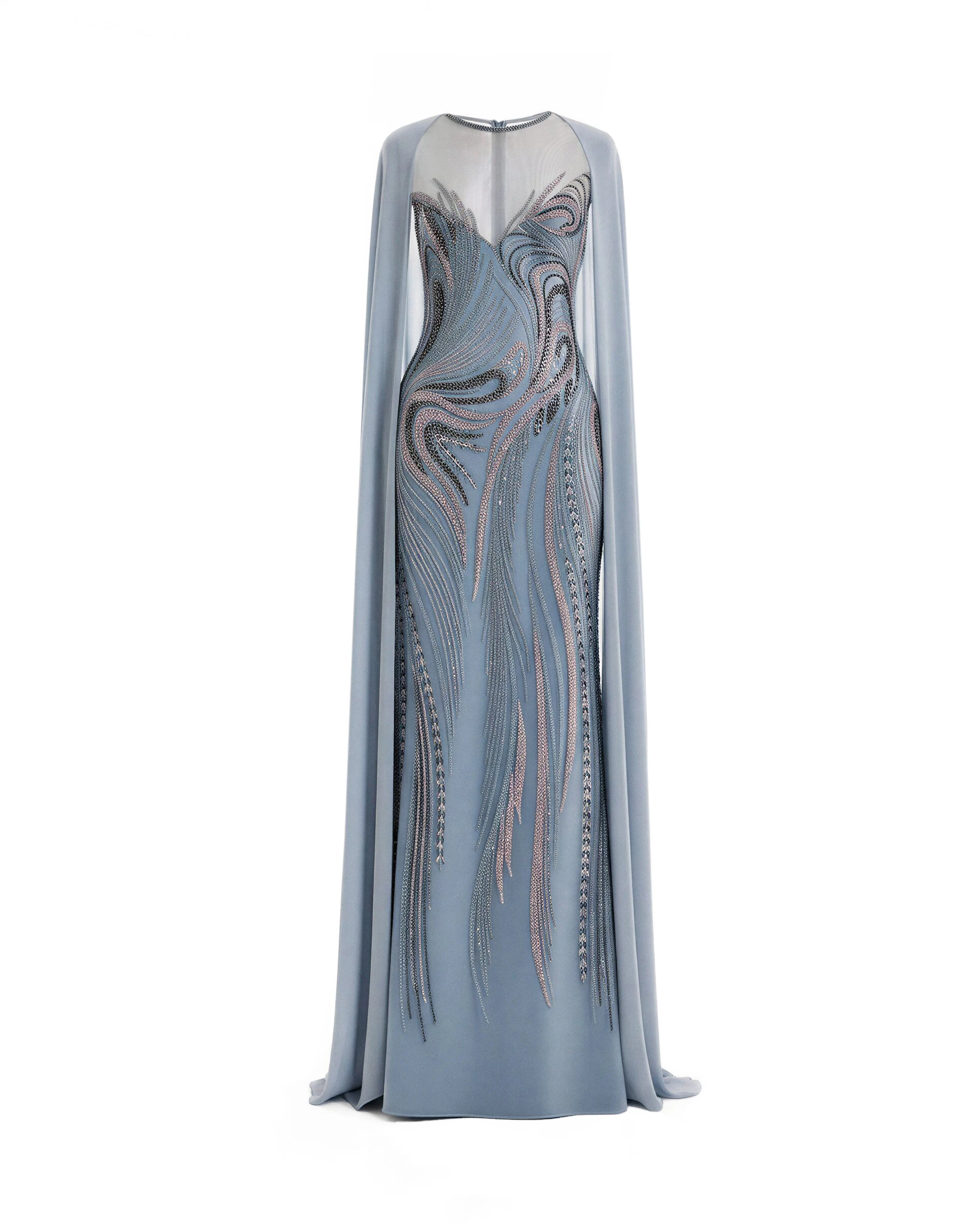 Gemy Maalouf Fitted Beaded Dress with Sheer Neckline Gemy Maalouf Fitted Beaded Dress with Sheer Neckline