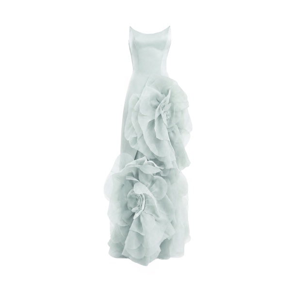 Gemy Maalouf Fitted Scoop-Neck Dress with Sculpted Flowers