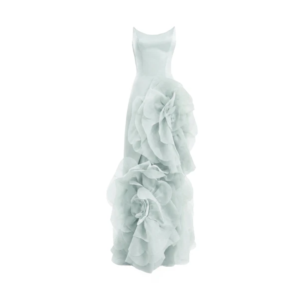Gemy Maalouf Fitted Scoop-Neck Dress with Sculpted Flowers