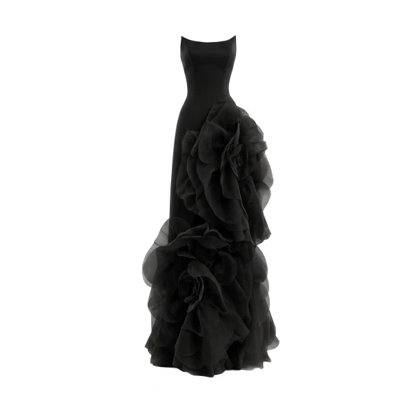 Gemy Maalouf Fitted Scoop-Neck Dress with Sculpted Flowers