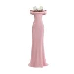 Gemy Maalouf Floral Beaded Off-Shoulder Dress
