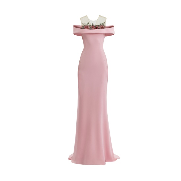 Gemy Maalouf Floral Beaded Off-Shoulder Dress
