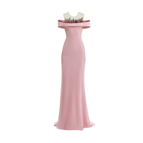 Gemy Maalouf Floral Beaded Off-Shoulder Dress