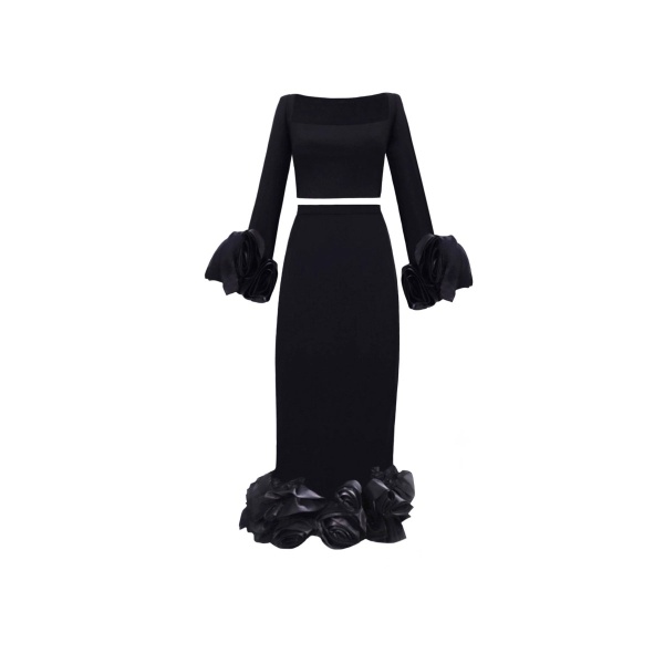 Gemy Maalouf Floral Draping Fitted Set