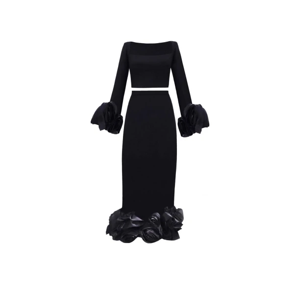 Gemy Maalouf Floral Draping Fitted Set