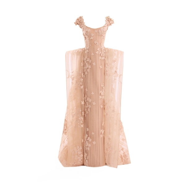 Gemy Maalouf Floral Embroidered Dress with Cap Sleeves
