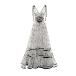 Gemy Maalouf Flower At The Waist V-Neckline Dress