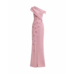 Gemy Maalouf Folded Neck Asymmetrical Beaded Gown