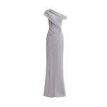 Gemy Maalouf Folded Neck Asymmetrical Beaded Gown