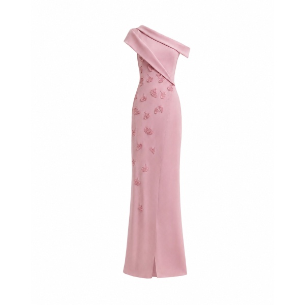 Gemy Maalouf Folded Neck Asymmetrical Beaded Gown