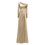 Gemy Maalouf Gold Asymmetrical Draped Neckline Dress