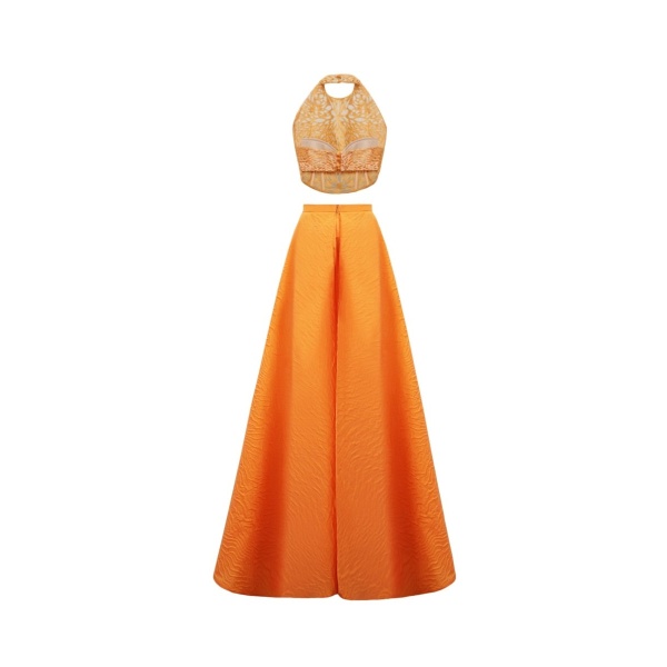 Gemy Maalouf Halter-Neckline Top with Draped Skirt