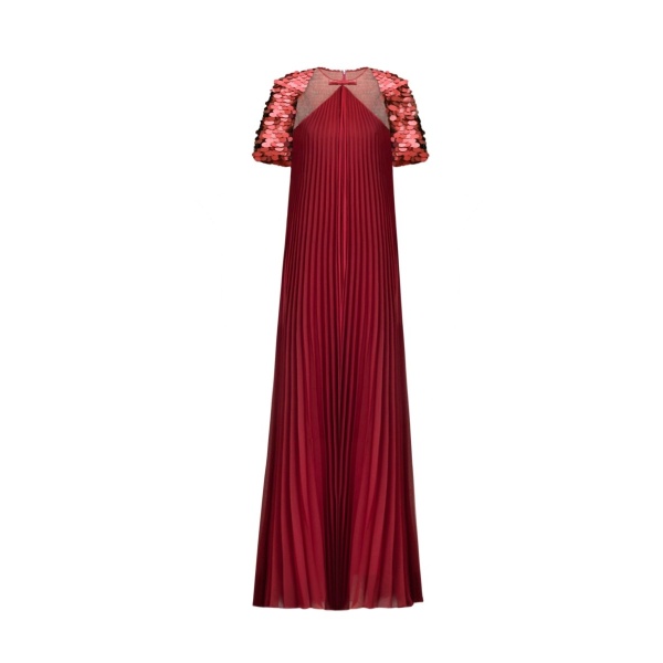 Gemy Maalouf Halter Plissé Dress with Bow and Bolero Sleeves