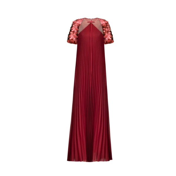 Gemy Maalouf Halter Plissé Dress with Bow and Bolero Sleeves