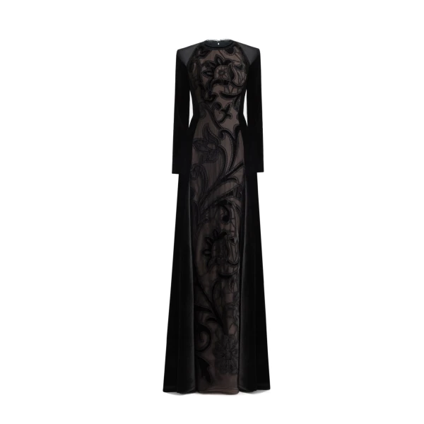 Gemy Maalouf High-Neck Velvet Embroidered Dress