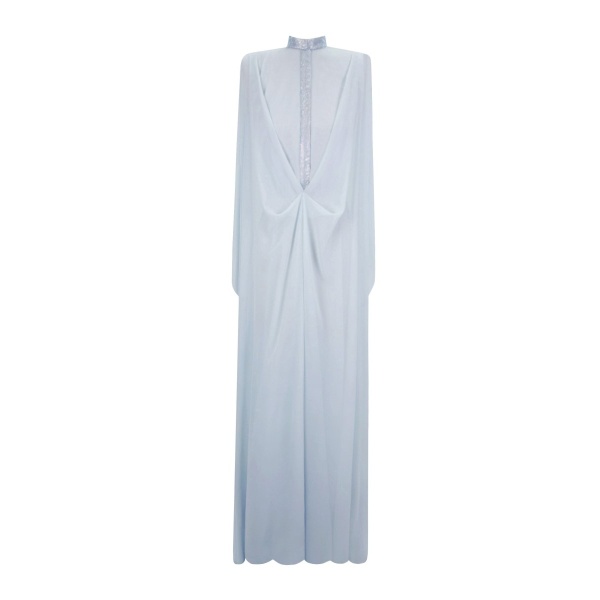 Gemy Maalouf Ice Blue Loose Long Chiffon Kaftan