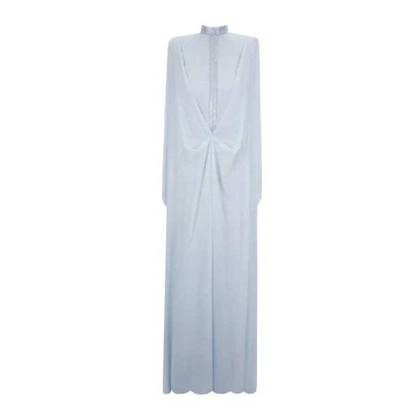 Gemy Maalouf Ice Blue Loose Long Chiffon Kaftan