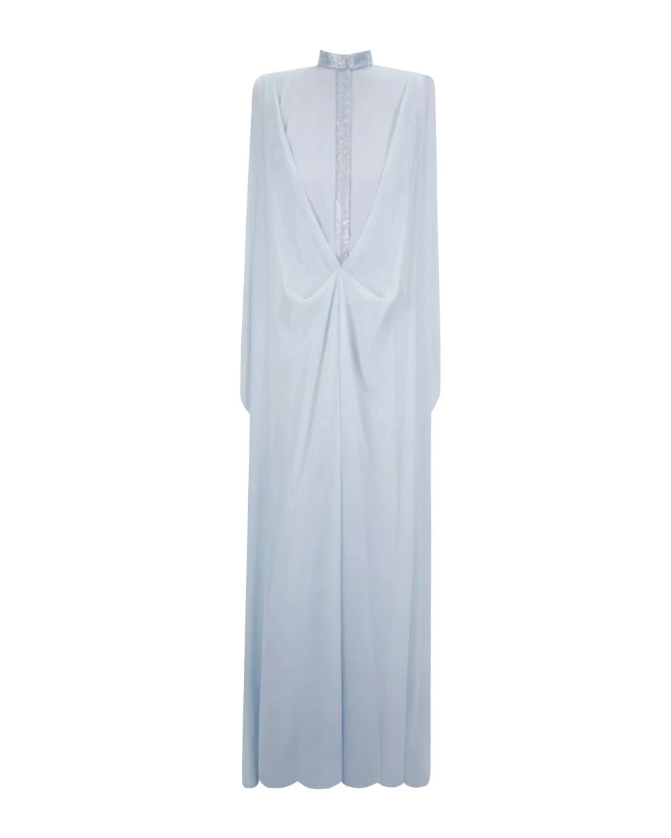 Gemy Maalouf Ice Blue Loose Long Chiffon Kaftan Gemy Maalouf Ice Blue Loose Long Chiffon Kaftan