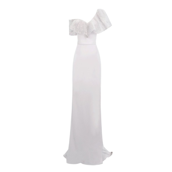 Gemy Maalouf Light Lilac Asymmetrical Neckline Slim-Cut Dress