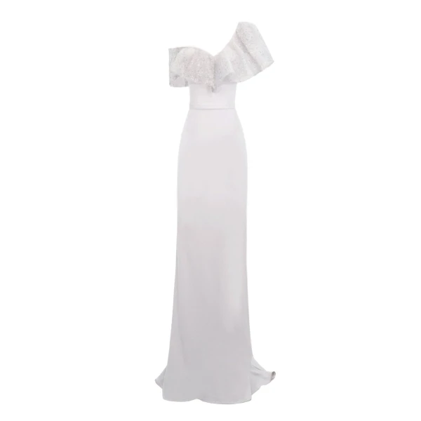 Gemy Maalouf Light Lilac Asymmetrical Neckline Slim-Cut Dress