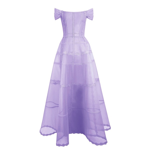 Gemy Maalouf Lilac Mesh Long Dress