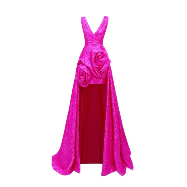 Gemy Maalouf Long Dress With Draped Flowers