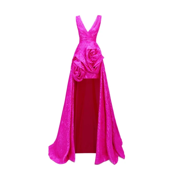 Gemy Maalouf Long Dress With Draped Flowers