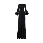 Gemy Maalouf Long Fitted Dress With Floral Cuffs
