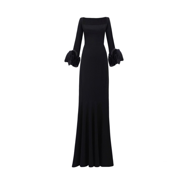 Gemy Maalouf Long Fitted Dress With Floral Cuffs