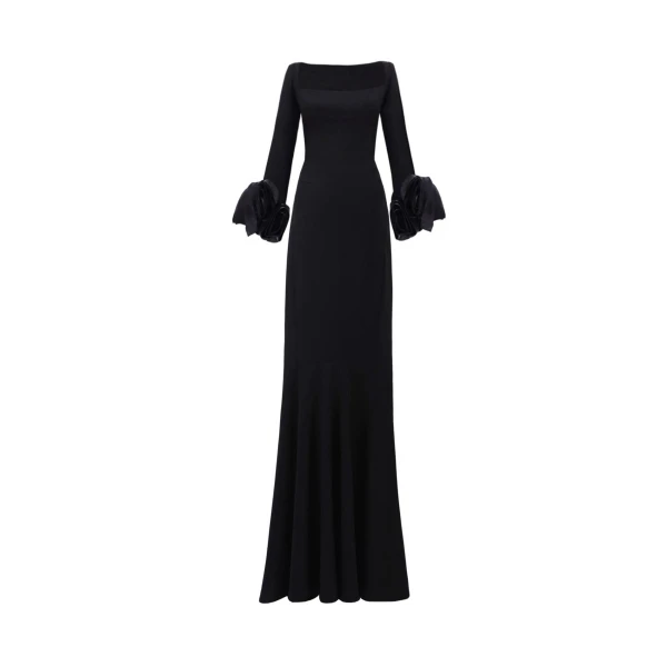 Gemy Maalouf Long Fitted Dress With Floral Cuffs