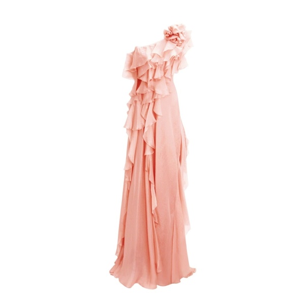 Gemy Maalouf Long Shiny Garza Salmon Dress