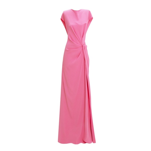 Gemy Maalouf Loose Cut Candy Pink Dress With Drapings
