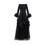 Gemy Maalouf Midi Tulle Dress With Floral Cuffs
