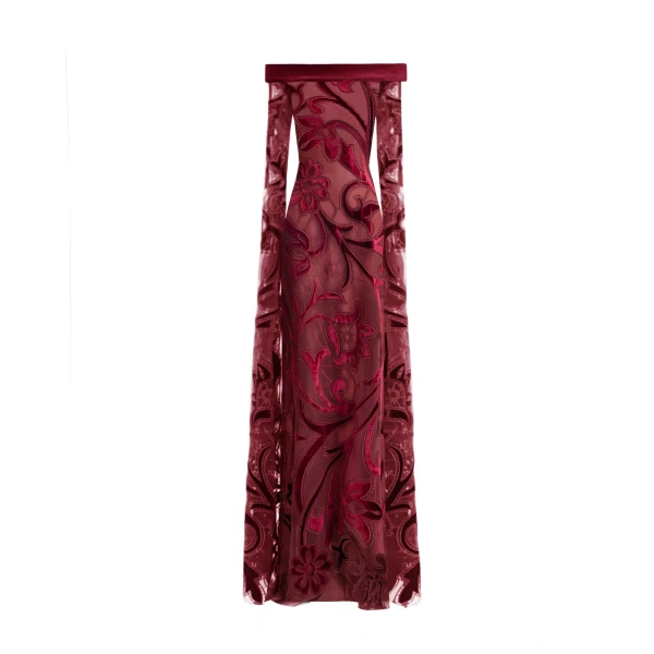 Gemy Maalouf Off-Shoulder Slim Velvet Dress with Long Sleeves