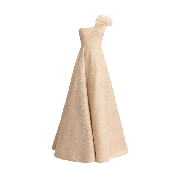 Gemy Maalouf One-Shoulder Dress with 3D Flowers