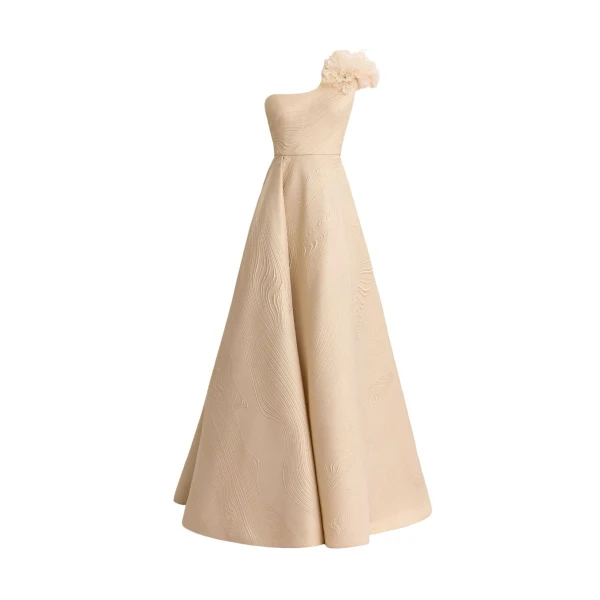 Gemy Maalouf One-Shoulder Dress with 3D Flowers