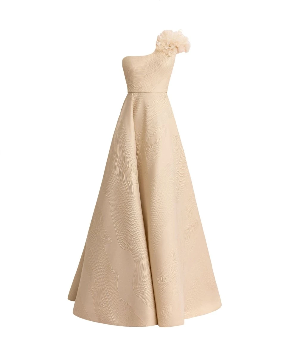 Gemy Maalouf One-Shoulder Dress with 3D Flowers Gemy Maalouf One-Shoulder Dress with 3D Flowers