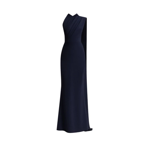 Gemy Maalouf Padded Shoulder Dress with Cape