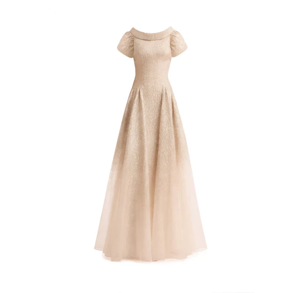 Gemy Maalouf Puff-Sleeve Dress with Sheer Degradé