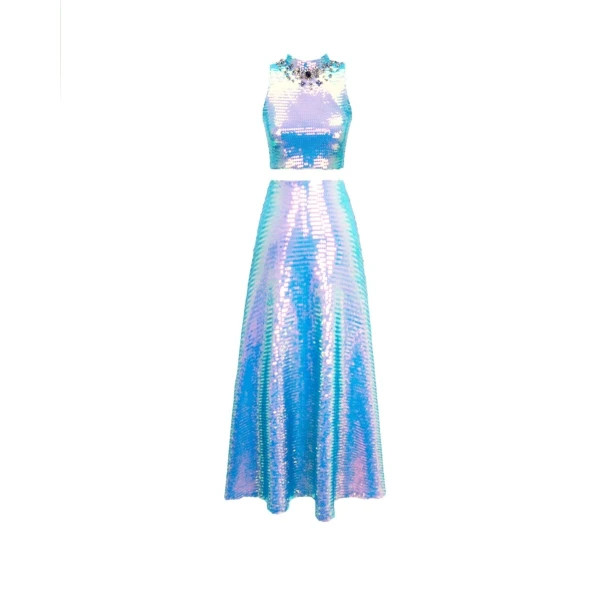 Gemy Maalouf Sequins Top And Flared Skirt