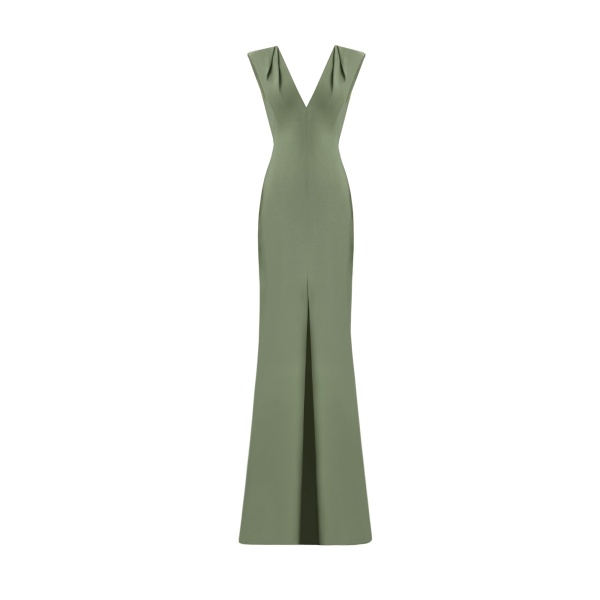 Gemy Maalouf Slim V-Neck Dress with Pleated Shoulders
