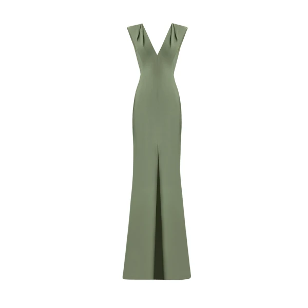 Gemy Maalouf Slim V-Neck Dress with Pleated Shoulders