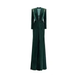 Gemy Maalouf Slim Velvet Dress with Beaded Shoulders