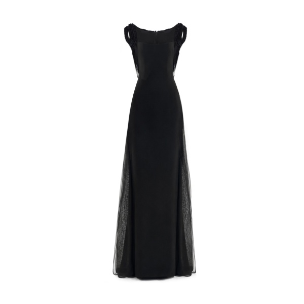 Gemy Maalouf Square-Neck Dress with Embroidered Shoulders
