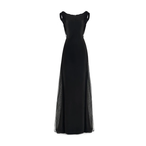 Gemy Maalouf Square-Neck Dress with Embroidered Shoulders