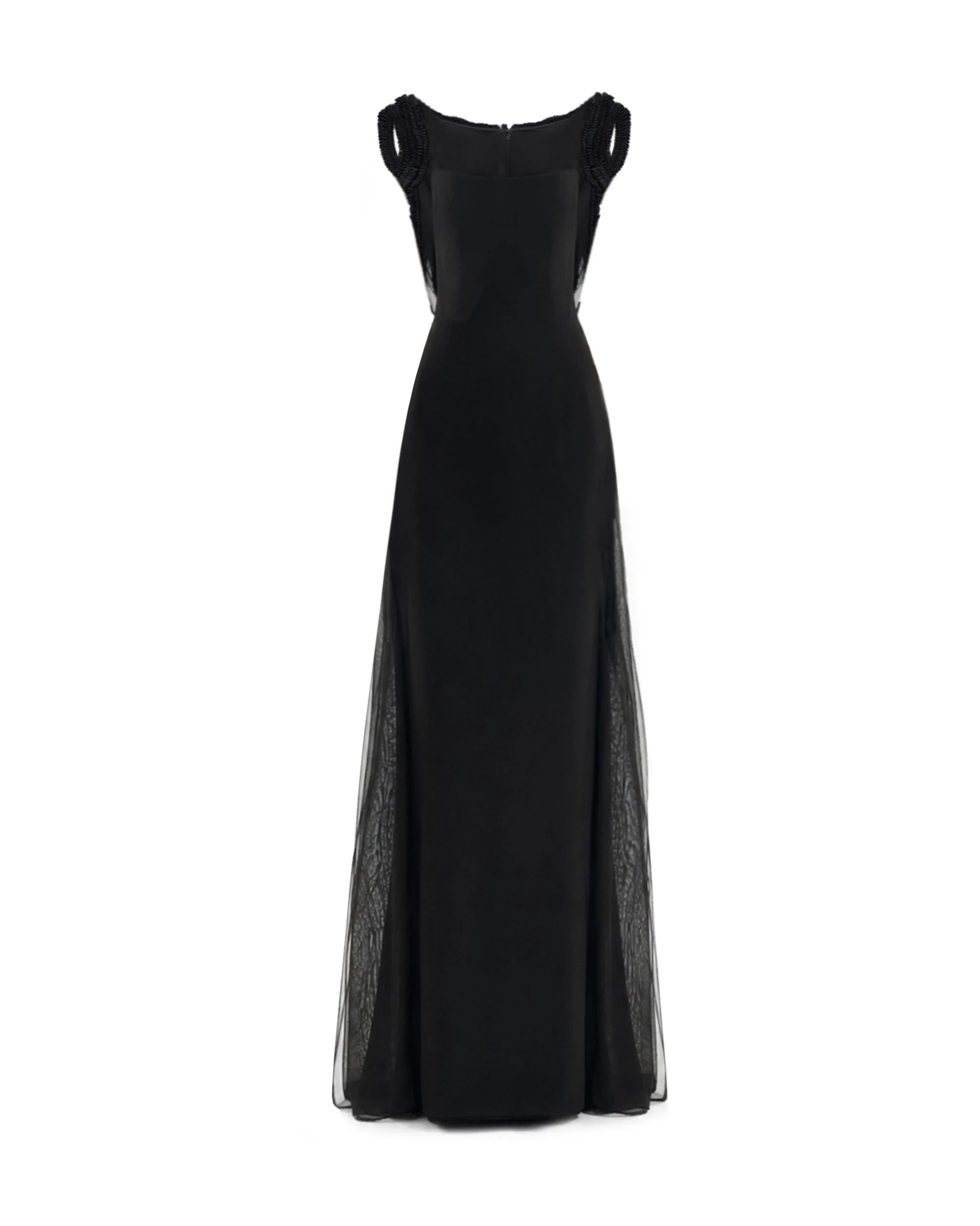 Gemy Maalouf Square-Neck Dress with Embroidered Shoulders Gemy Maalouf Square-Neck Dress with Embroidered Shoulders