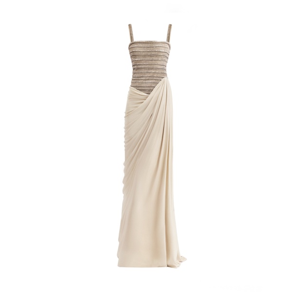 Gemy Maalouf Squared-Neck Beaded Dress
